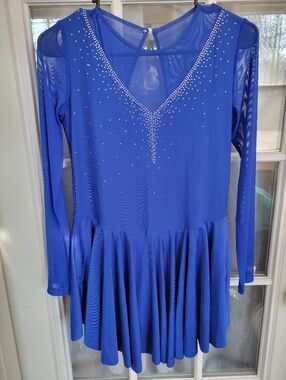 Royal Blue Long Sleeve Rhinestone Ice Skating Dress